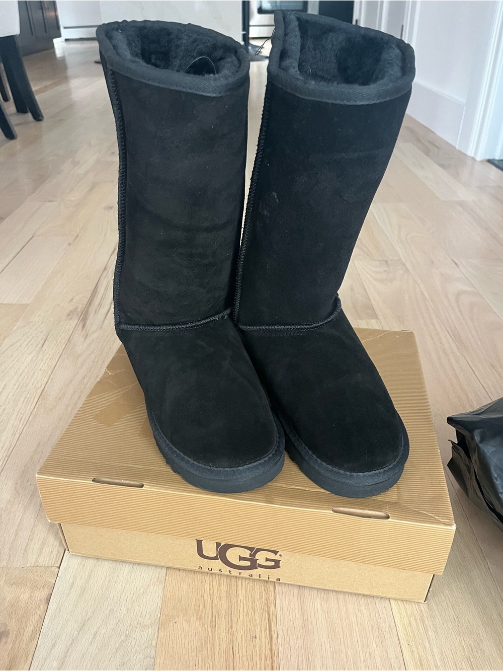 UGG Tall Black Suede Sheepskin-Lined Boots